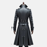 Vantablack Gothic Steampunk Leather Trench Coat Men